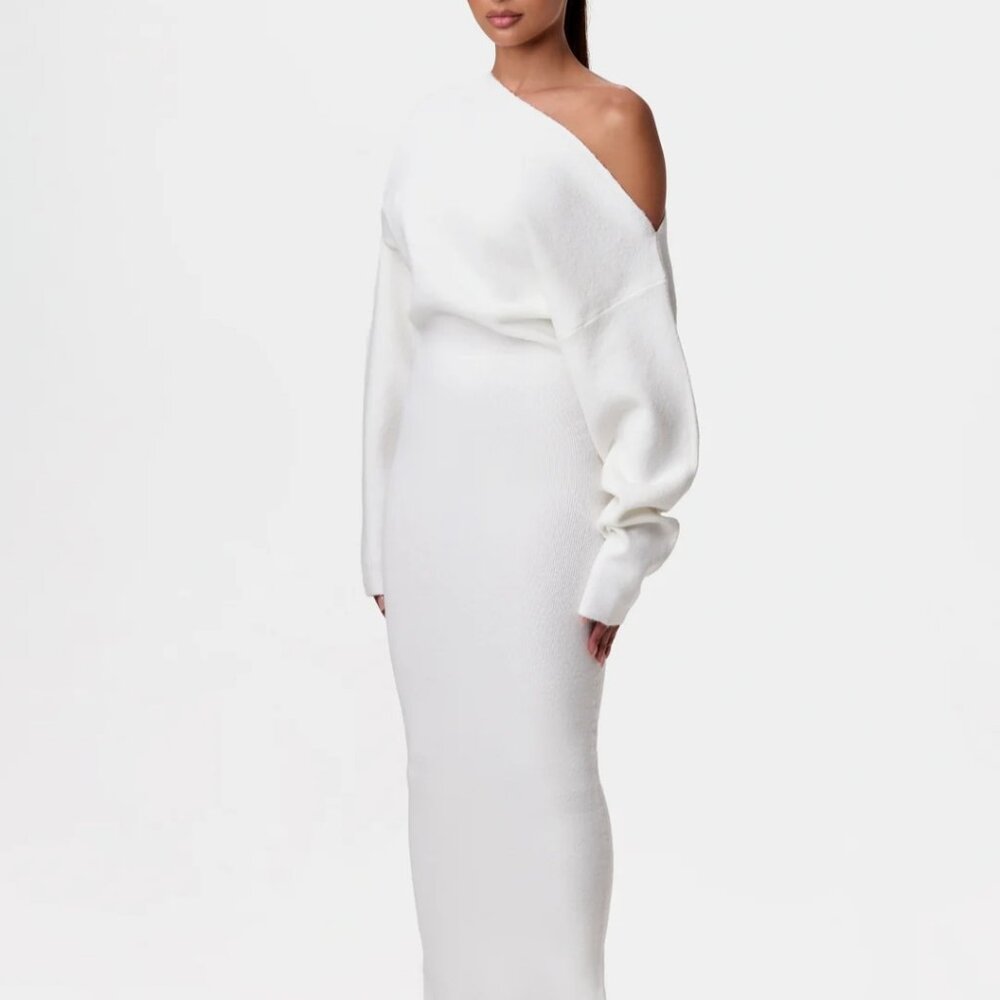 naked wardrobe knit off-shoulder sweater maxi dress